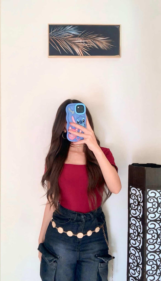 Red Half Sleeve Basic Top