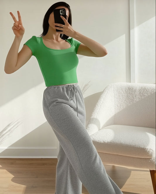 Green Half Sleeve Top