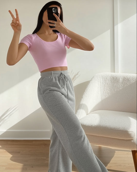Pink Half Sleeve Basic Top