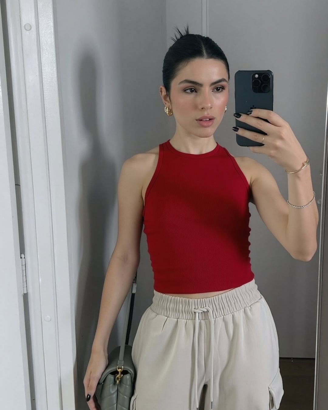 Red Ribbed Rip Top